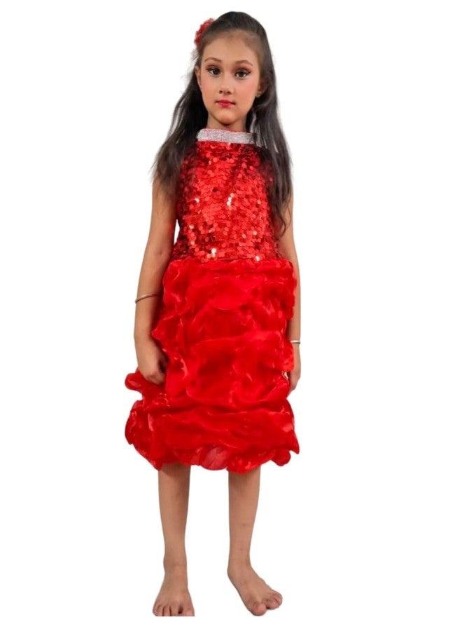 BookMyCostume Red Balloon Frock Western Dance Costume Dress for Girls - Premium 3-4 Years - Image 1